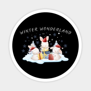 Winter Wonderland Bunnies with Christmas Gifts Magnet